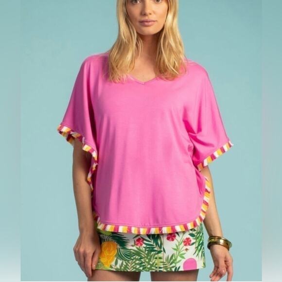 Trina‎ Turk Delfino Fringed Pink Tunic Top- M/L NWT - Picture 1 of 11